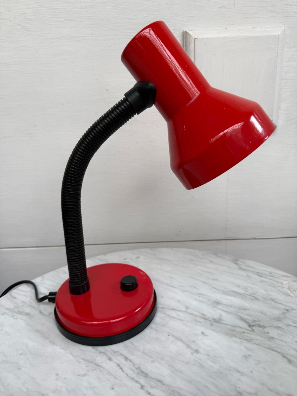 Vintage 70s Gooseneck Red Metal Enamel Desk Lamp